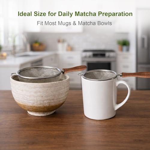 30-Mesh Matcha Sifter with Wooden Handle - 3-Inch Stainless Steel Strainer for Smooth Tea Preparation