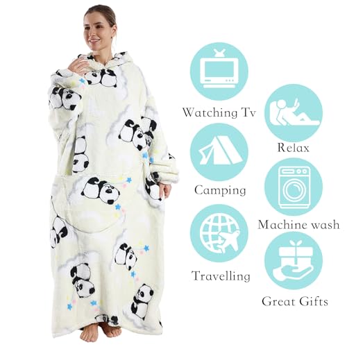 White Panda Wearable Blanket Hoodie for Adults - Oversized Soft Warm Blanket Sweatshirt