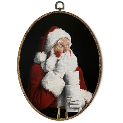Funny Christmas Santa Bathroom Oval Wall Art - Santa Bathroom Variation