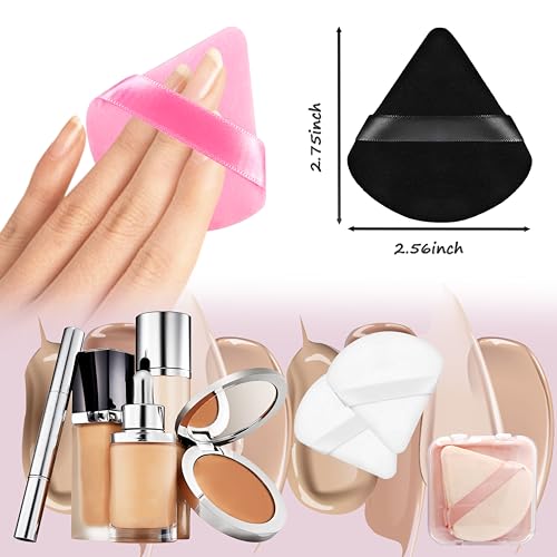 Triangle Powder Puff with Travel Case Reusable Velour Makeup Sponge 8 Pcs
