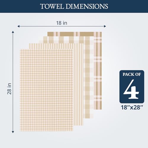 LANE LINEN 18x28 Inch Cotton Dish Towels 4 Pack Beige - Soft & Absorbent Kitchen Towels