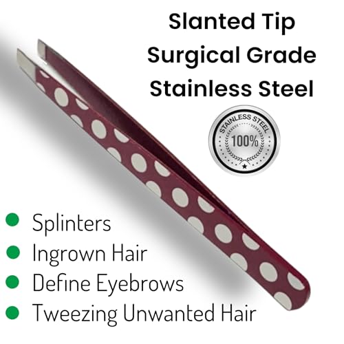 ALAZCO Slant Tip Tweezers Stainless Steel with Mirror Case