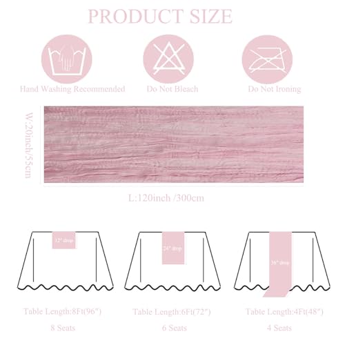 Light Pink 6 Pack Cheesecloth Table Runners 20 x 120 Inches for Wedding & Party Decor - Wrinkled Design
