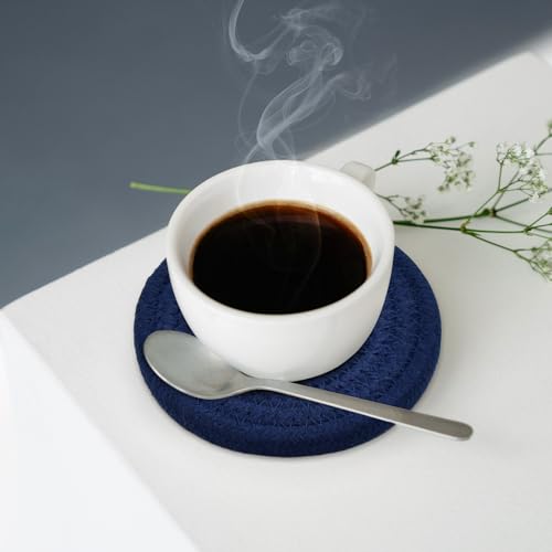 ABenkle Navy Blue Woven Coasters - 4.3 Inch Absorbent Boho Set of 6