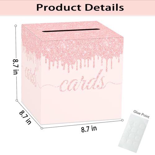 Pink Card Box - 8.7" Gift Card Holder for Weddings & Parties