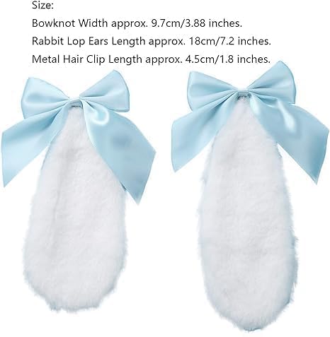 Blue Bunny Lop Ear Hair Clips with Bows 1 Pair Cosplay Hair Accessories