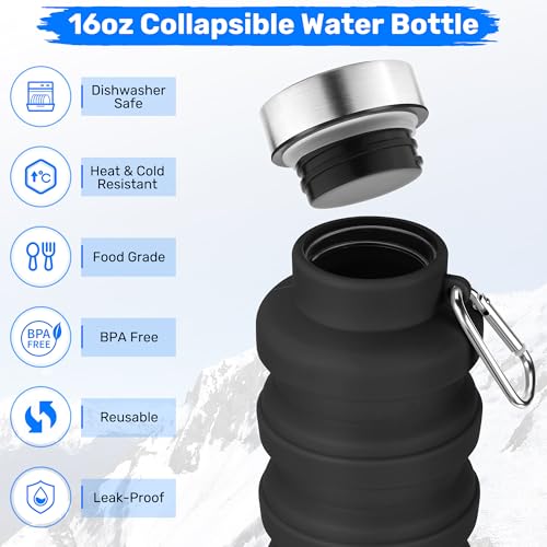 Rotayi 16oz Collapsible Silicone Water Bottle - BPA-Free, Leak-Proof, Portable Travel Companion