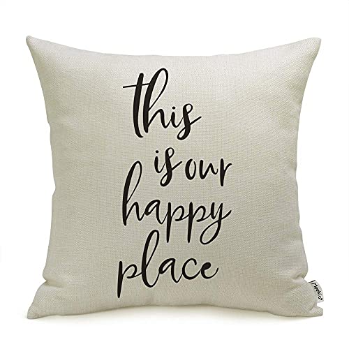 This is Our Happy Place Farmhouse Pillow Cover 18x18 Linen Decor - Pack of 1
