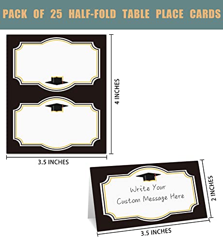 Graduation Party Place Cards - 25 Elegant Tent Cards with Gold Balloons & Caps