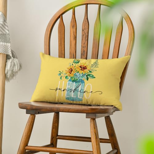 Hello Sunshine Sunflower Eucalyptus Throw Pillow Cover 12x20