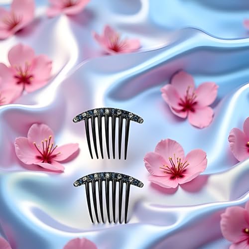 Blue Rhinestone Hair Combs 2-Piece Set Korean Style Seven-Tooth Hair Accessories