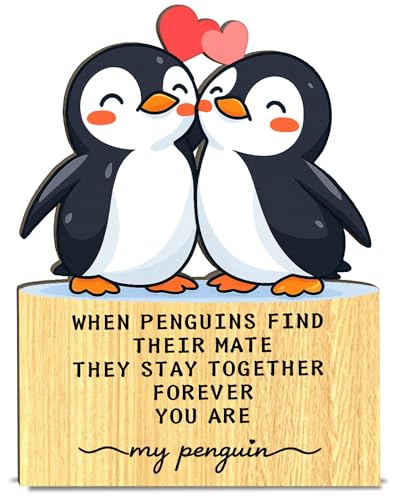 3D Wooden Anniversary Card for Husband & Wife - Romantic Penguin Gift