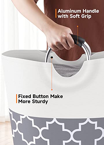 Collapsible 82L Laundry Basket with Handles - Grey Hamper