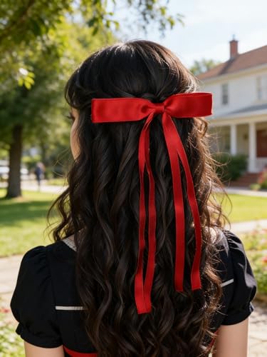 Cupeou Small Hair Bows with Long Tails - 12 PCS Ribbon Bow Clips