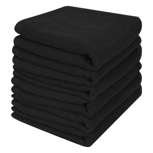 Black 6 Pack 100% Cotton Wash Cloths - 12x12 Inch