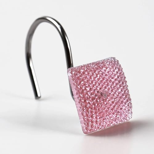 Pink Bling Shower Curtain Hooks - 12 Pcs Luxury Bathroom Rings