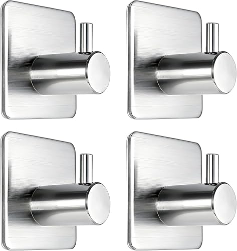 Fotosnow Adhesive Stainless Steel Wall Hooks - 15lb Heavy Duty Silver (4-Pack)