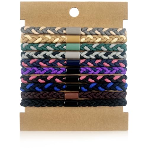 Braided Elastic Hair Bands 10-Pack - No-Crease Coil Ties for Thick Hair