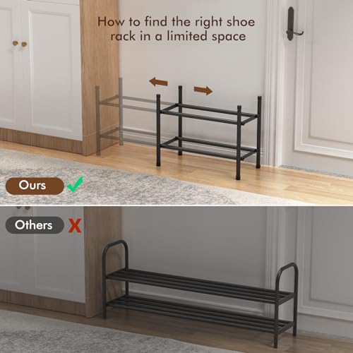 Expandable 2-Tier Shoe Rack - Adjustable Metal Organizer for Entryway & Closet