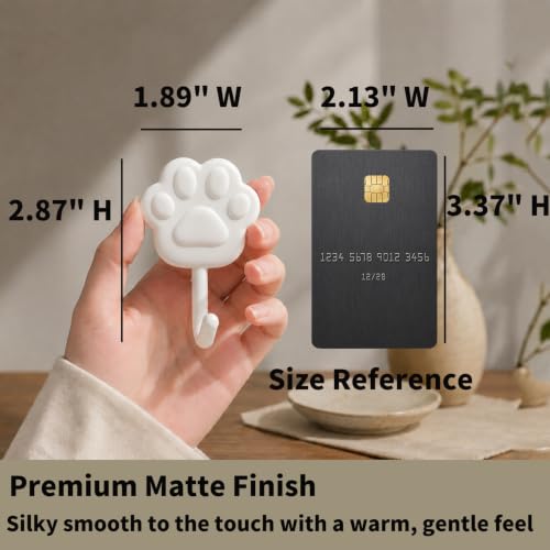 Cream White Paw Design Self-Adhesive Wall Hooks - No Drill, Damage-Free