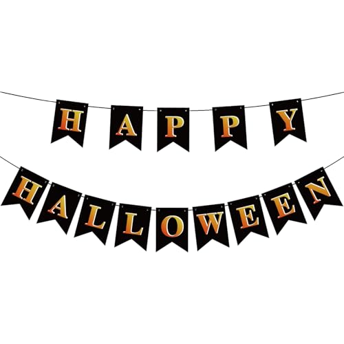 Happy Halloween Banner - Black & Gold Party Decoration