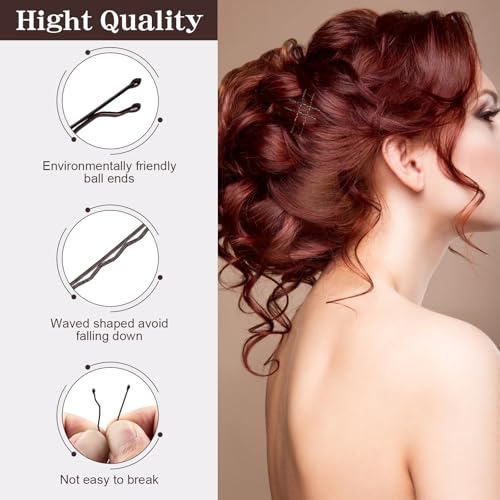 FVOLREM Brown Bobby Pins 260pcs - 2 Inch Wavy Non Slip Hair Pins