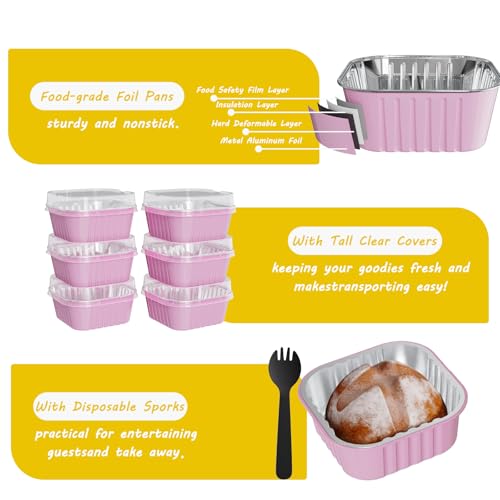 25 Pack Mini Cake Pans with Lids - Disposable Aluminum Foil Baking Cups, 5oz