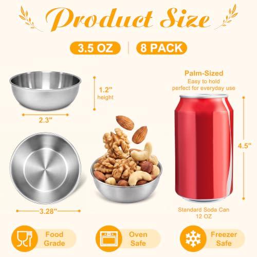 LIEMAND Stainless Steel Dipping Bowls, 3.5oz, 8-Pack - Stackable Ramekins for Dips & Snacks