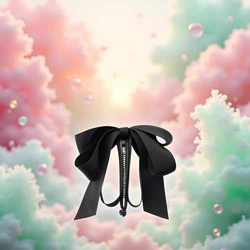 Black Bowknot Banana Clip Satin Ribbon Hair Claw & Ponytail Holder