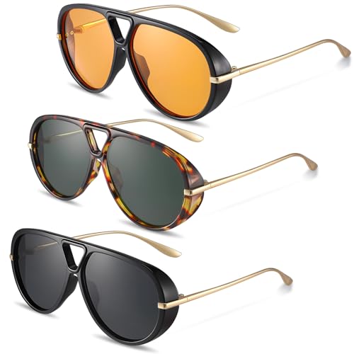 3 Pack Oversized Sunglasses for Women Men,UV400 Double Bridge Retro Fashion Large Big Frame 70s Vintage Shades