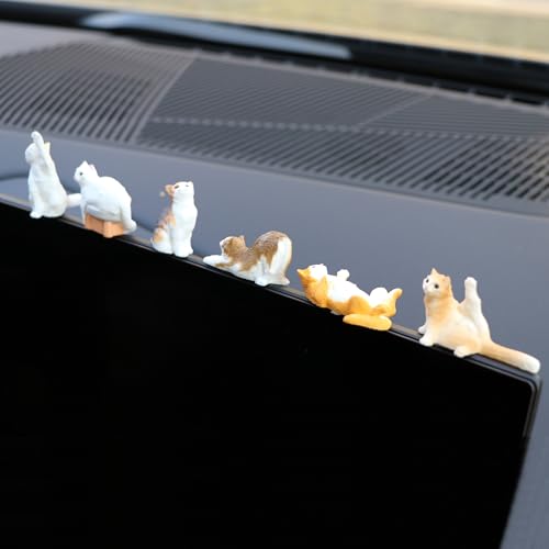 6-Piece Realistic Cat Dashboard Ornaments - Cute Resin Cats