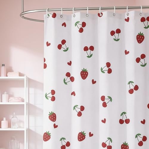 AURISSE Cherry & Strawberry Shower Curtain, Waterproof 72x72 Inch Fabric Set
