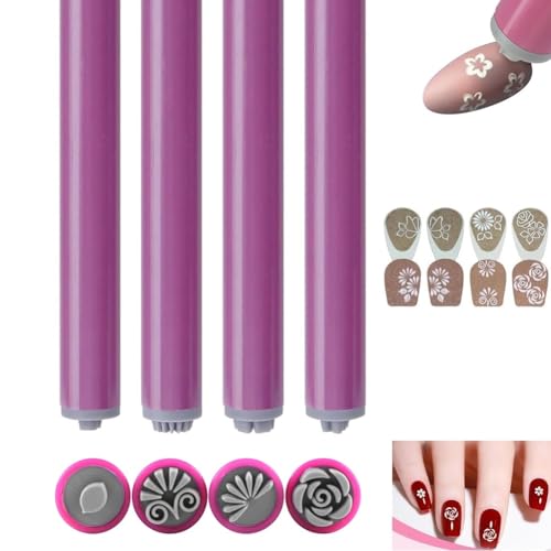 Darfooper 4-Piece Nail Art Stamp Pen Set with Patterns for DIY Manicures