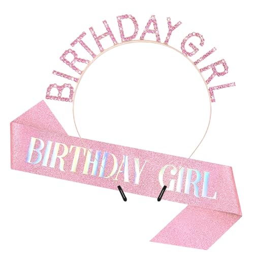 TAROSE Birthday Girl Tiara, Sash & Sunglasses Set - Rose Gold