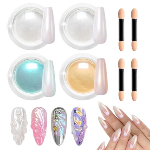 BISHENGYF White Pearl Chrome Nail Powder - Glazed Donut & Aurora Mermaid Effect