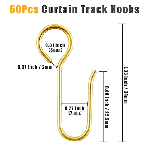 Hordion 60pcs Gold Metal Curtain Track Hooks - S-Shaped Shower Hooks