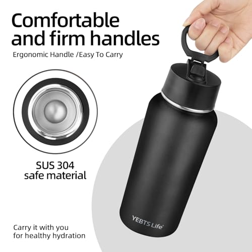 32 oz Insulated Stainless Steel Water Bottle with Straw - Black