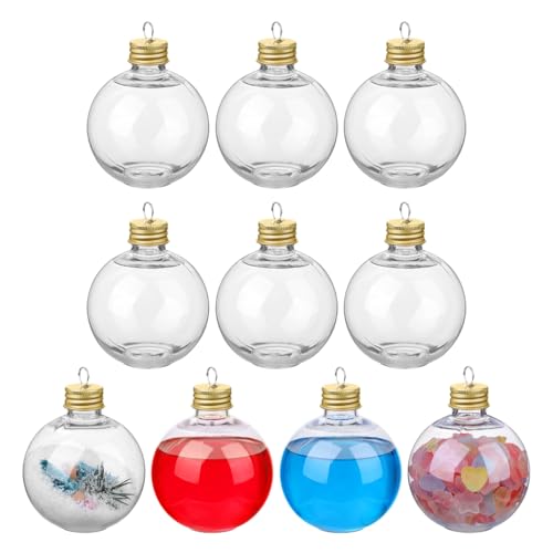 Golden1 Clear Fillable Christmas Ornaments - 10 Pack, Leakproof Plastic Xmas Drink Balls & Gift Containers