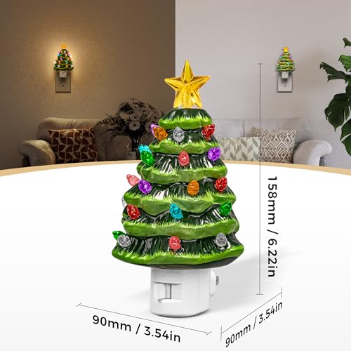 Ceramic Christmas Tree Night Light - Warm White, 3000K, Plug-in Wall Decor - Variation of THIS listing