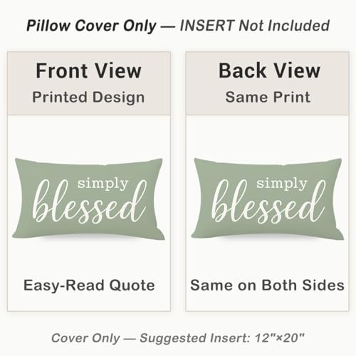 Sage Green Decorative Lumbar Pillow Cover 12x20 - Simply Blessed