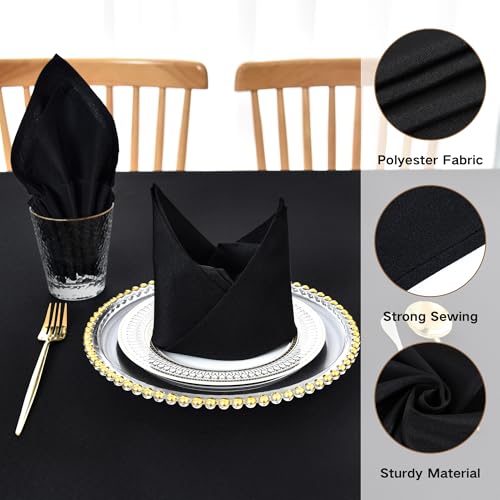Black Cloth Napkins Set of 6 - 18x18 Washable Polyester Napkins