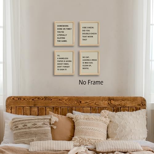 Funny Classroom Wall Art Prints - Beige Trendy Poster Set of 4 (8x10)
