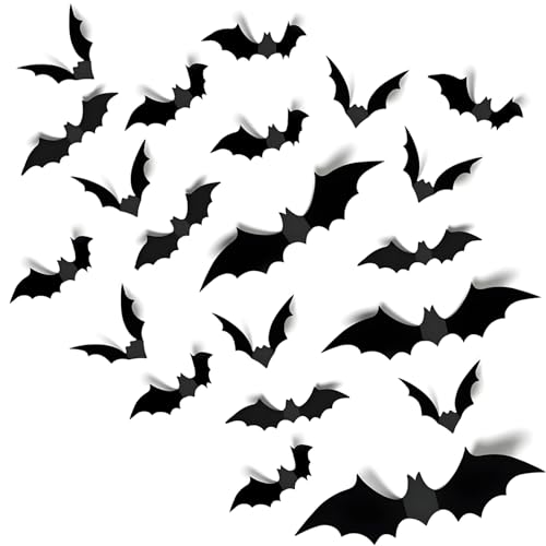 60PCS 3D Halloween Bats Decorations - Reusable PVC Wall Stickers