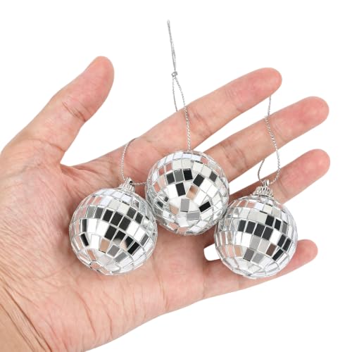 12Pcs Small Disco Mirror Balls with Hanging String for Christmas & Party Decor