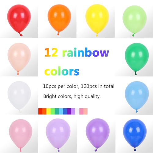 RUBFAC Rainbow Balloons 120pcs - 5 Inch Mini Latex Balloons for Birthday & Party Decor