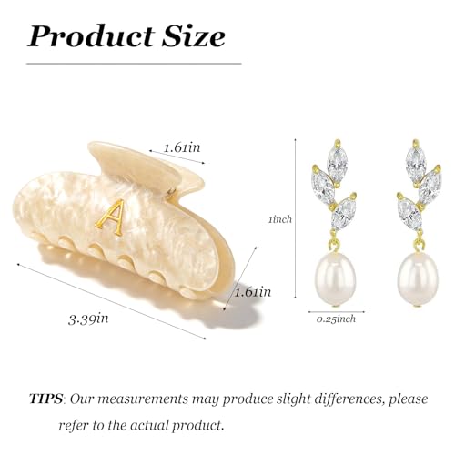 Bridesmaid Initial Hair Claw Clip with Matching Earrings Pearl Letter