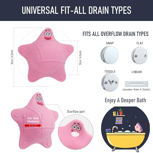 Pink Bathtub Overflow Drain Cover with 5 Suction Cups