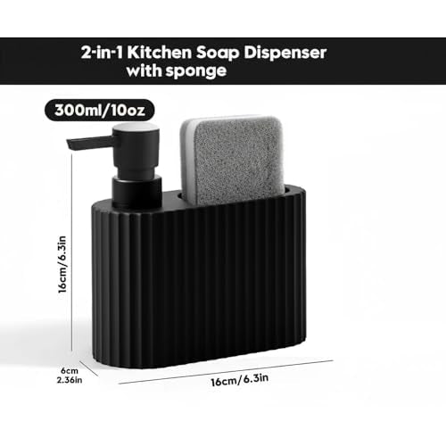 Matte Black 2-in-1 Dish Soap Dispenser with Sponge Holder