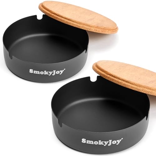 Windproof Stainless Steel Outdoor Ashtray with Lid - 2 Pack