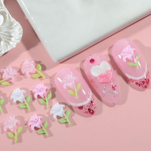 50Pcs 3D Lily Flower Resin Nail Charms Flatback Y2K Nail Art Supplies